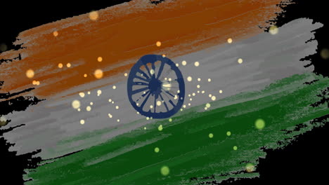 animación de símbolos de bitcoin y dólar que fluyen sobre la bandera de la india en el fondo