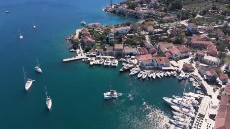 scenic aerial view of a greek coastal village and marina