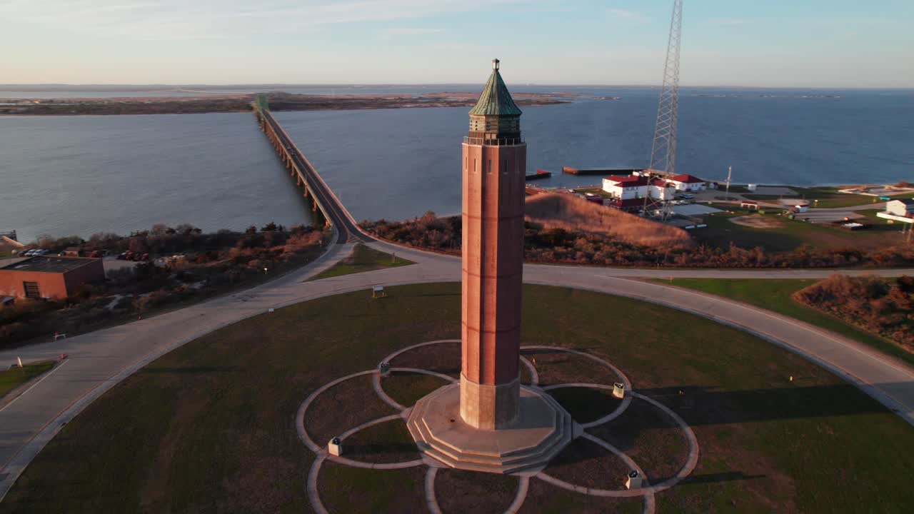 Fire Island Water Tower, Long Island. Gorgeous aerial panoramic view of Fire Island and Robert Moses State Park, 4K