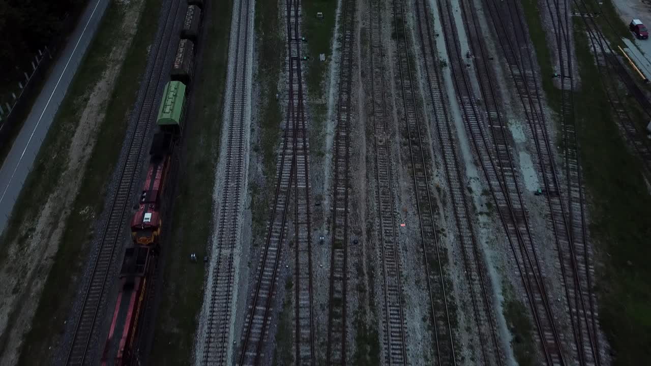 cargo train waiting, areal shot of it