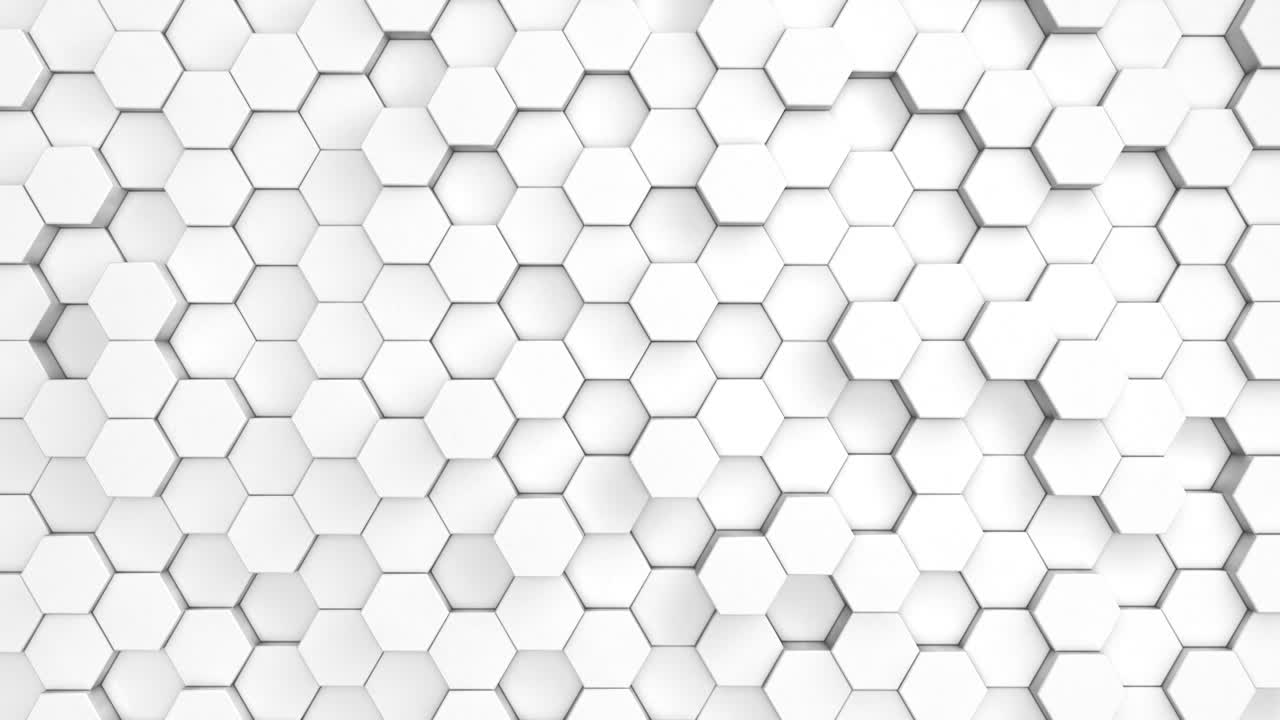 hexágono abstracto bucle de superficie geométrica, luz brillante limpio patrón de cuadrícula hexagonal minimalista, movimiento ondulado al azar lienzo de fondo en blanco arquitectónico de pared puro. bucle sin costuras