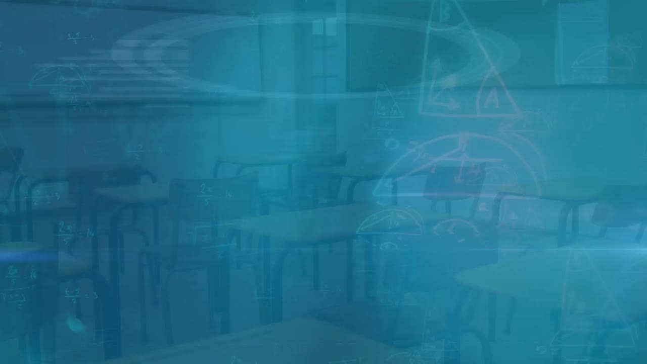 animación de moléculas y fórmulas matemáticas en fondo azul