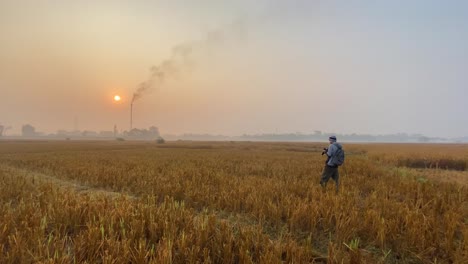 Wide-view-of-Photographer-taking-picture-of-farmland-polluted-by-nearby-industry