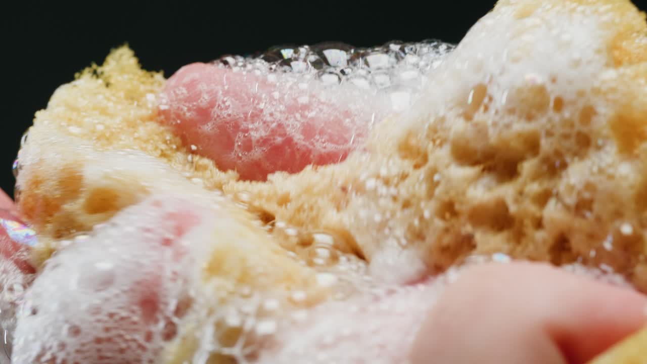 Washing a sponge with soap