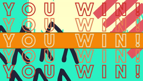 animation of you win text repeated over shapes on green background