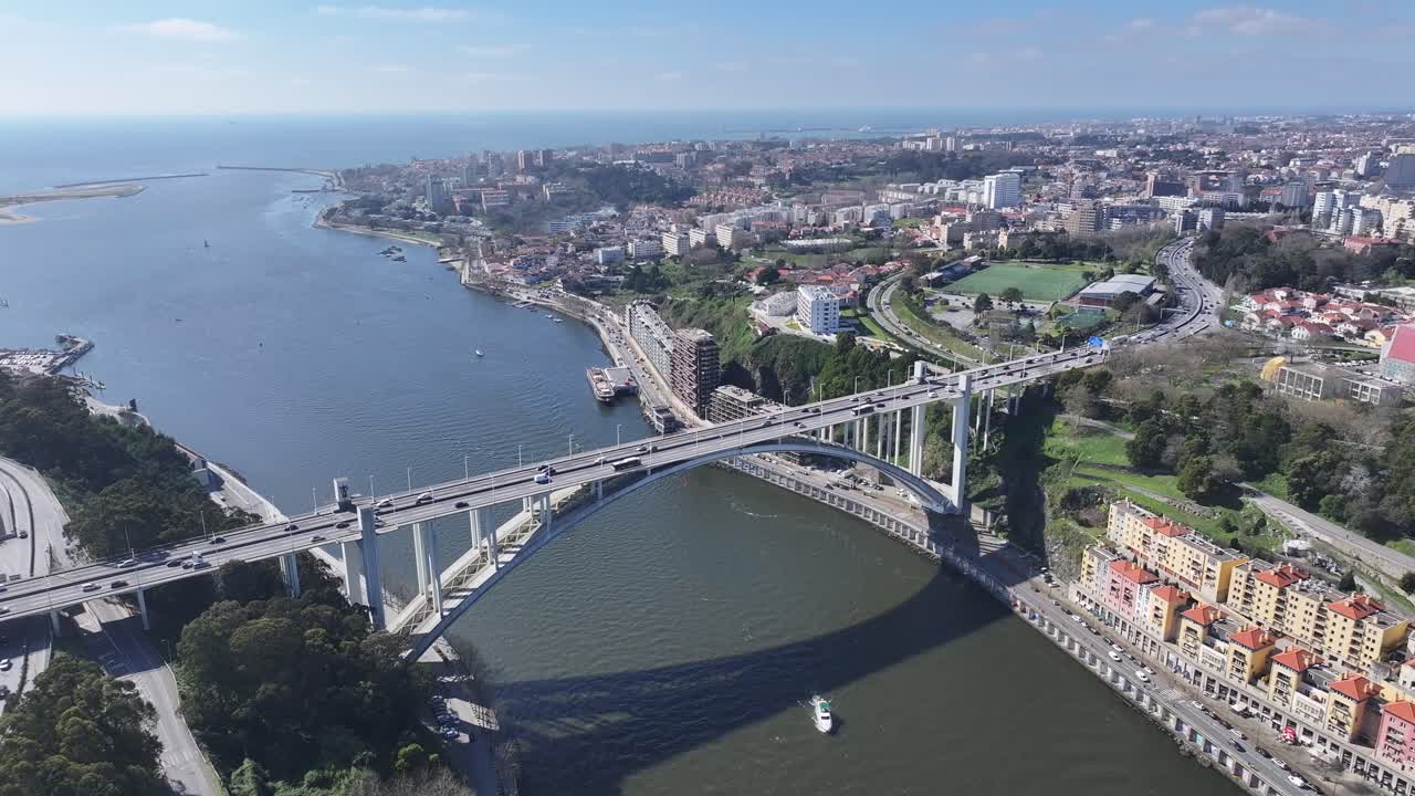 Porto Skyline At Porto In District Of Porto Portugal. Coastal Road. Freeway Road Landscape. Downtown Cityscape. Porto Skyline In Portugal. Portugal Skyline. Travel Landscape