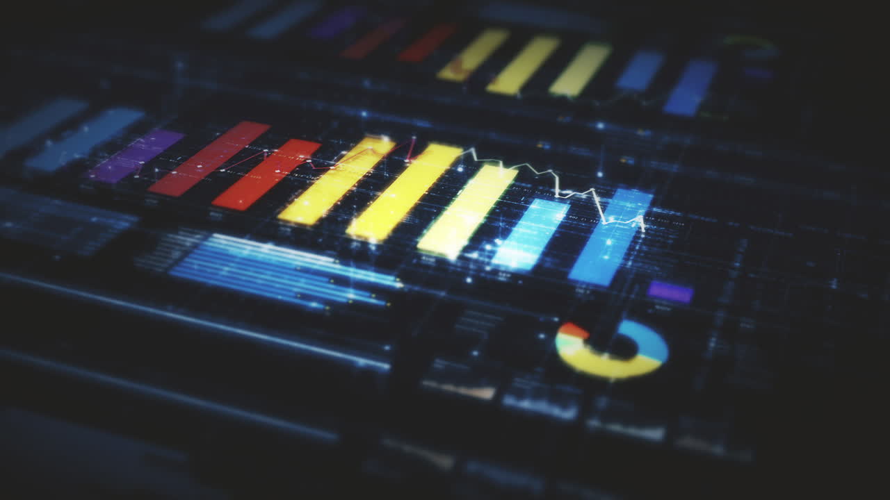 visuales de datos dinámicos para gráficos de información de negocios, gráficos animados e insights basados en datos para una maqueta de reunión de negocios. explore el mundo del comercio, las bolsas de valores y la criptografía