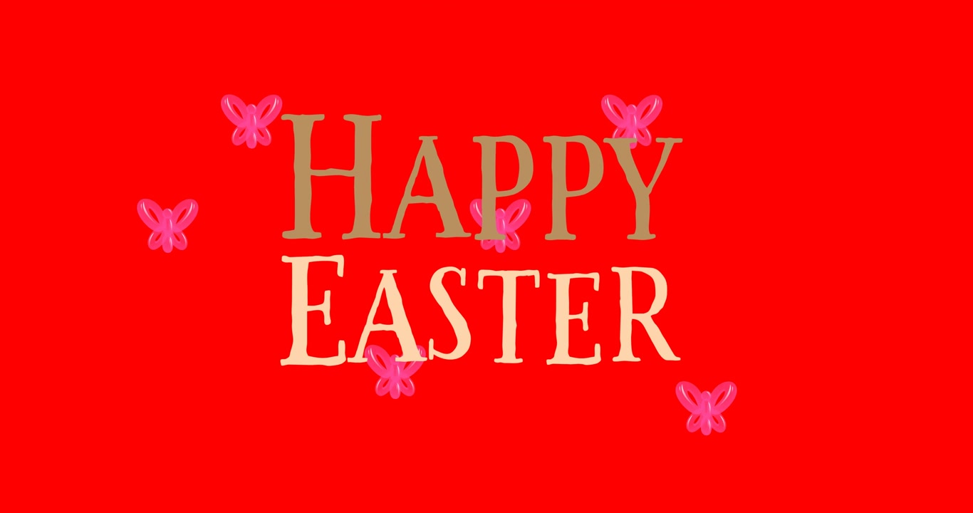 Animazione del testo Buona Pasqua su farfalle su sfondo rosso