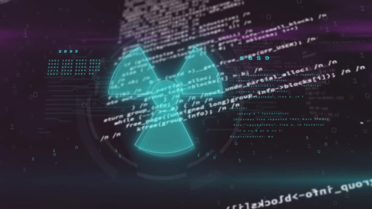 Animation of nuclear symbol over data processing
