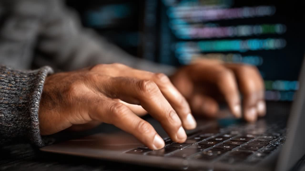 A Close-Up View of Hands Typing on a Laptop Keyboard Displaying Code, Capturing the Essence of Modern Digital Communication and Programming Efforts