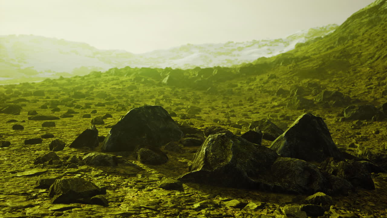 Exploring the mysterious landscape of a distant alien world at dusk