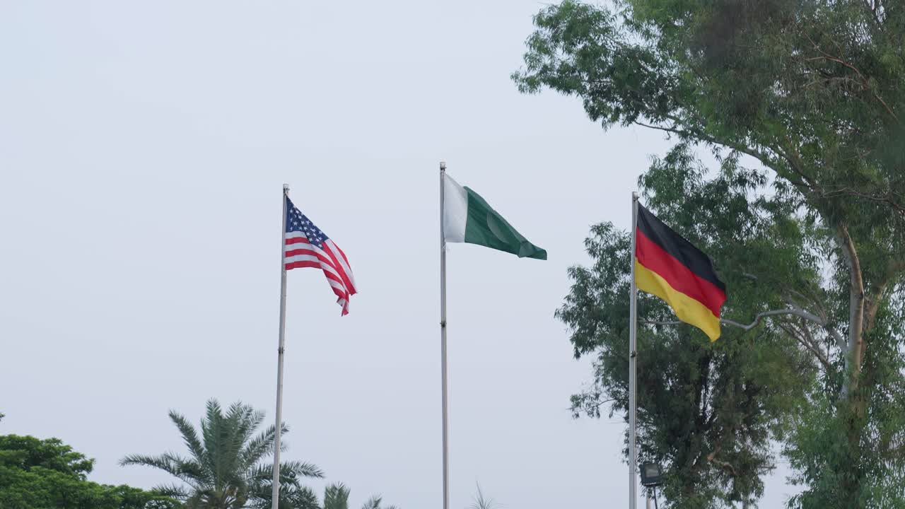 Three National Flags: USA, Pakistan, and Germany