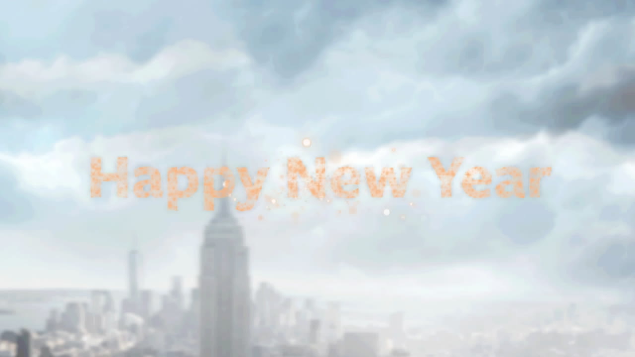 新年明けましておめでとうございます ⁇ 花火が爆発し ⁇ 都市風景の空中景色が映っています ⁇