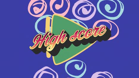 animation of high score text over colorful graphics and shapes