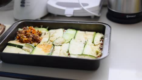 baked ground beef with zucchini - close up