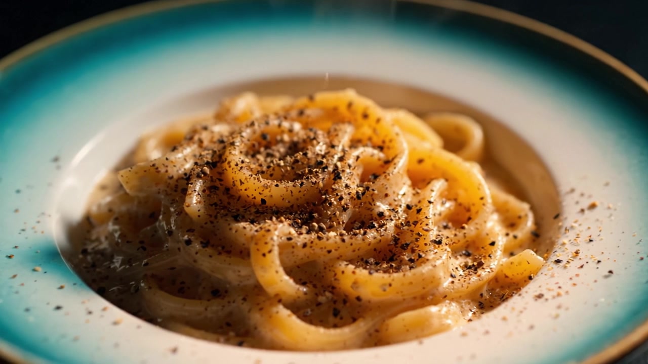 Deliziati con la cremosità della pasta appena preparata, perfettamente condita con pepe nero per un'esperienza culinaria indimenticabile.