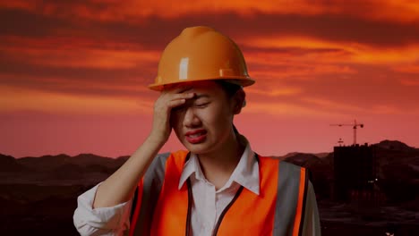 trabajador de la construcción estresado al atardecer