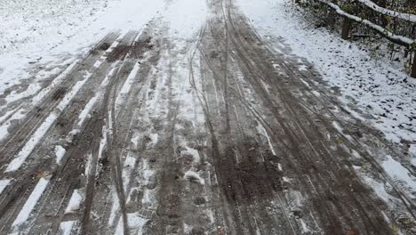 Pan-up-on-a-pathcovered-with-snow-Berlin-in-wintertime-in-a-Park-Hasenheinde-HD-30-FPS-6-secs