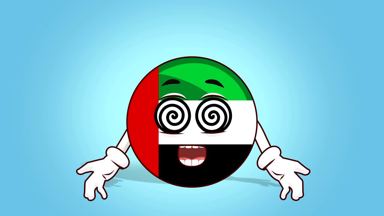 icono de dibujos animados bandera de los emiratos árabes unidos cara animación hipnosis con luma mate