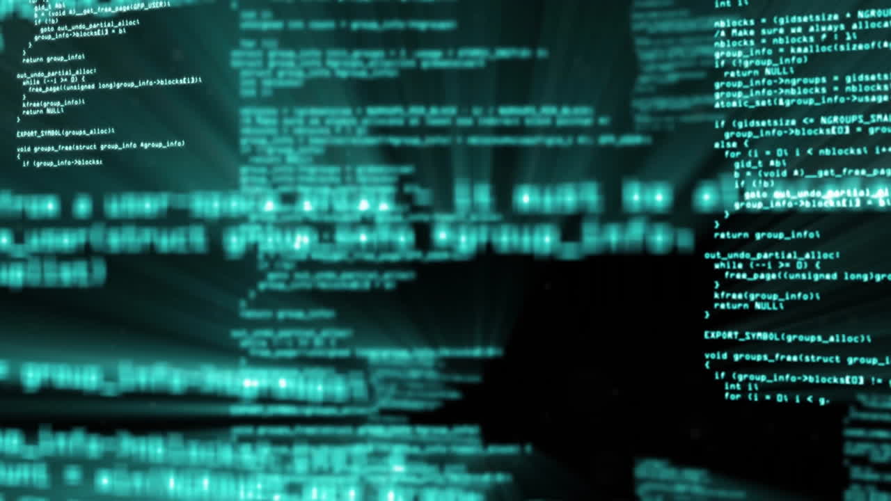 Animation of digital data processing over black background