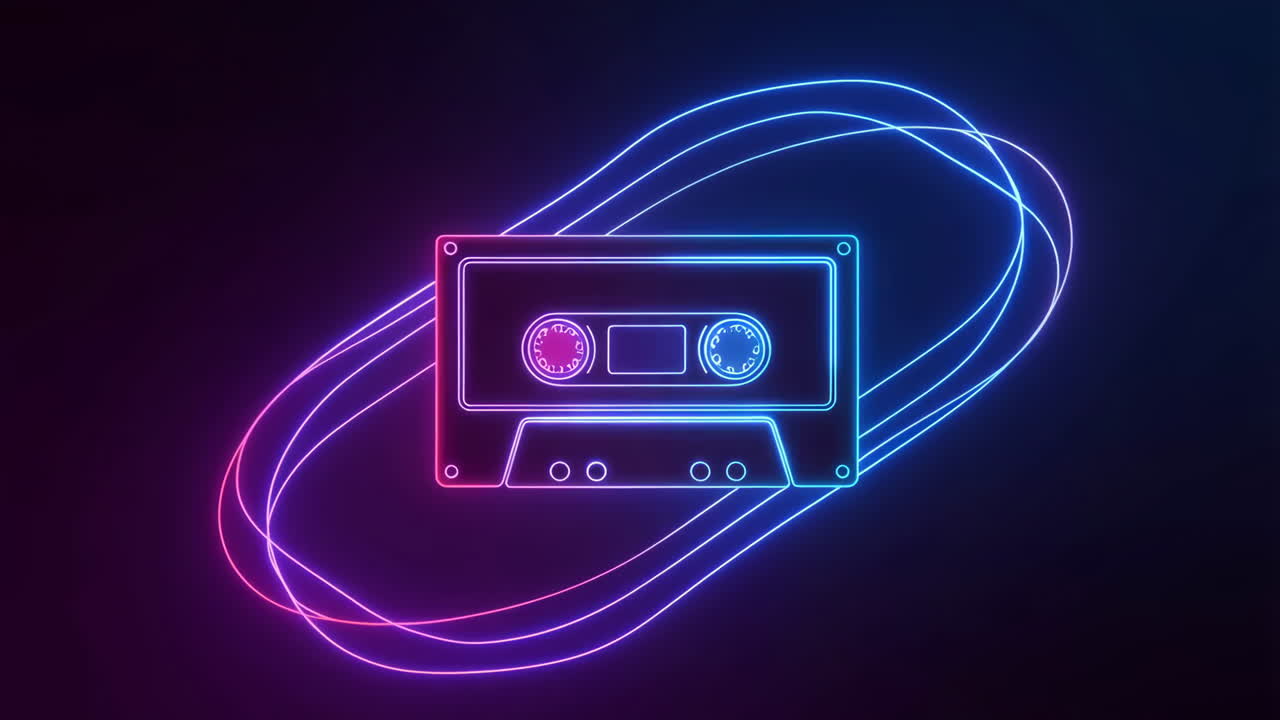 Musicassetta retrò al neon con linee astratte luminose