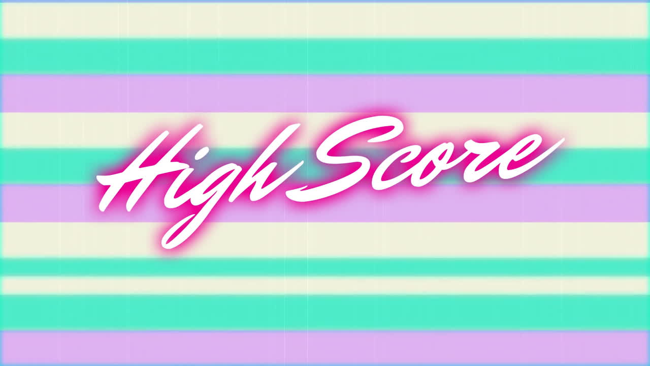 animación del texto de la puntuación alta sobre rayas de colores