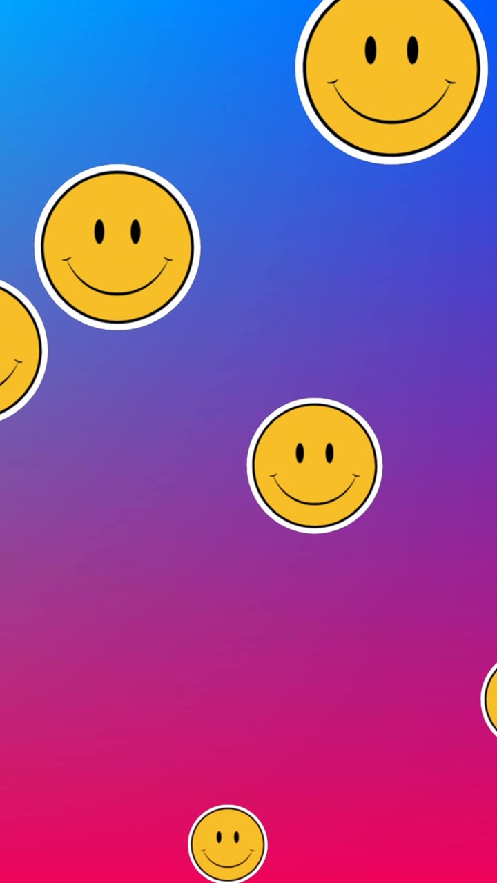 Animazione di icone di faccine sorridenti su sfondo dal rosa al blu