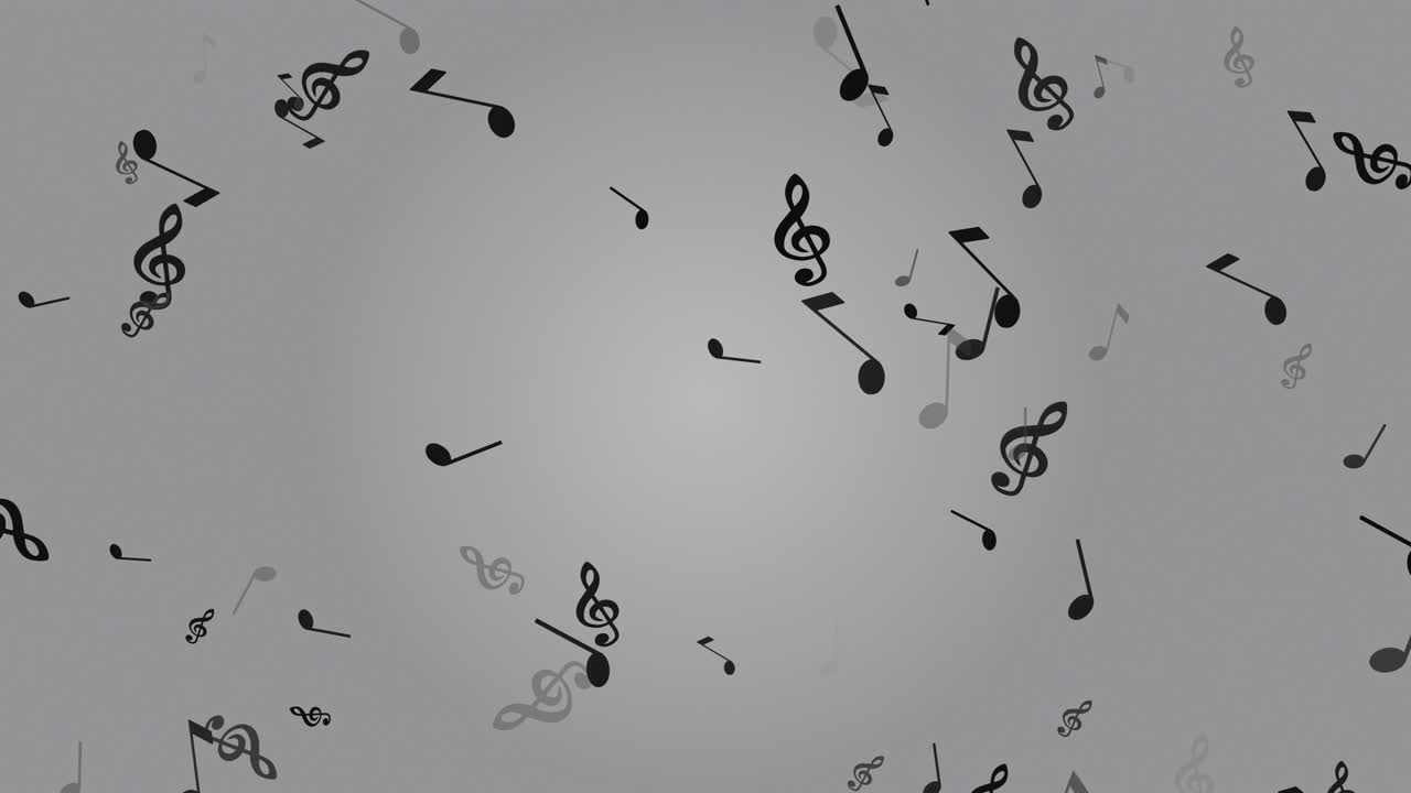 4k abstracto clave de agudos en bucle y notas musicales animación, fondo de color gris