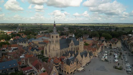 diksmuide belgian old medieval town city grote markt drone shot