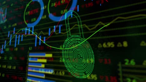 animación de línea con procesamiento de datos financieros de la bolsa de valores a través de huellas dactilares biométricas en línea se