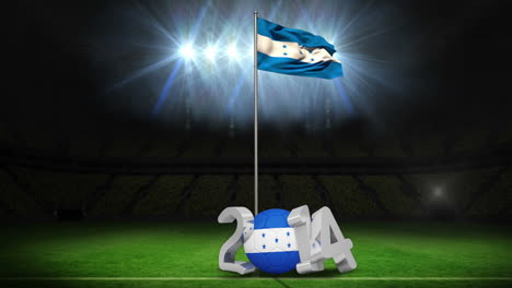 honduras national flag waving on football pitch with message