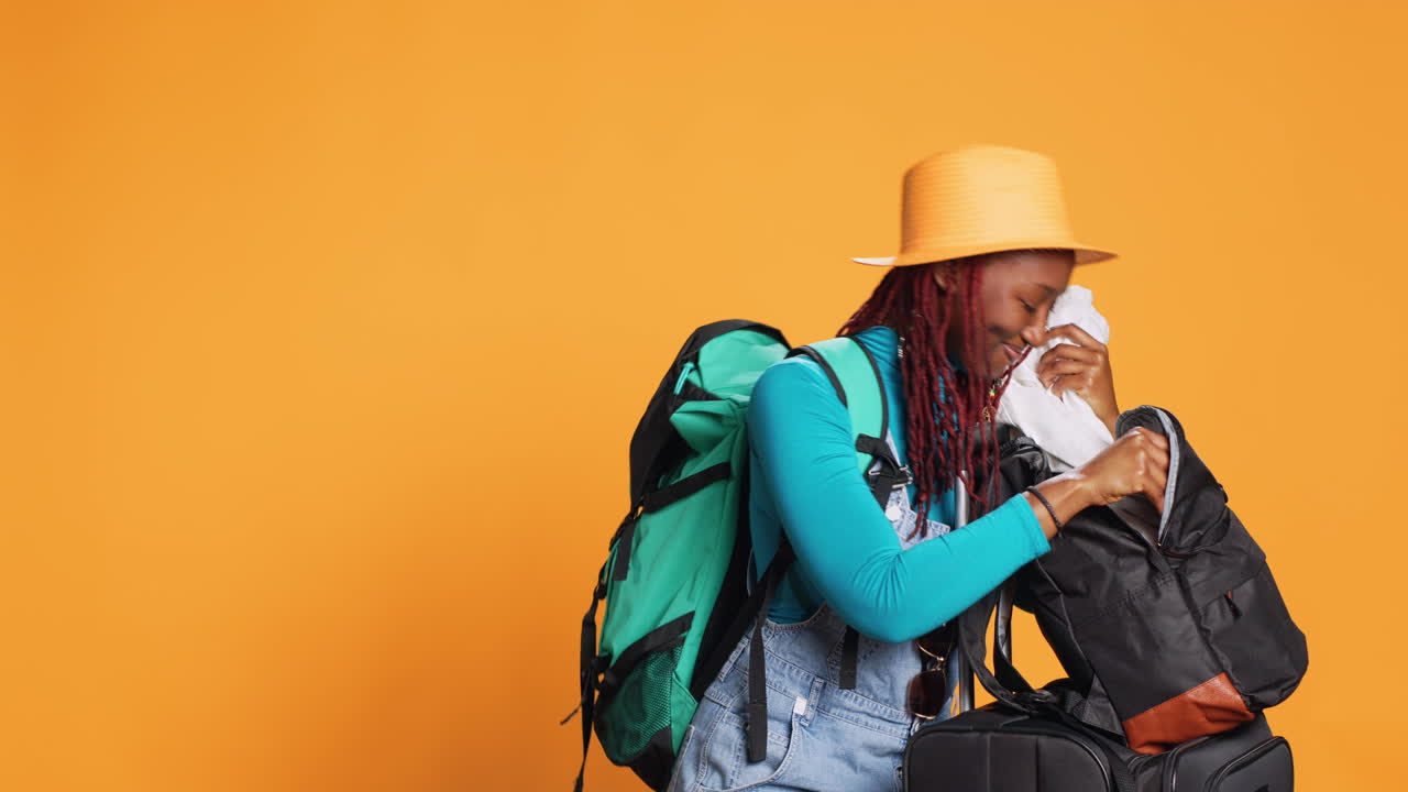 Worried tourist searching for passport