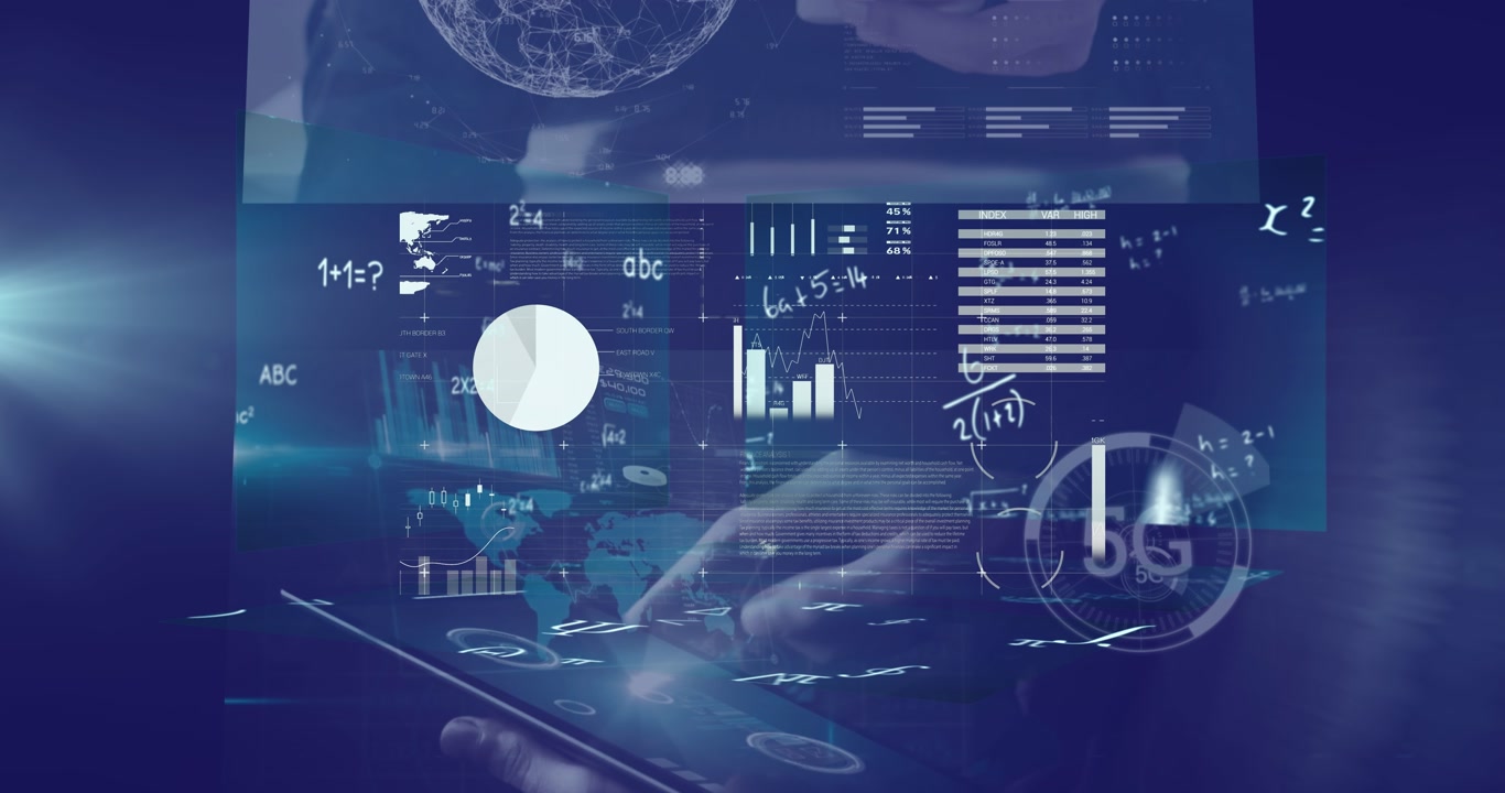 Animation of data processing over blue background
