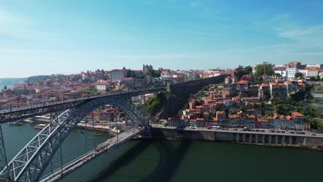 aerial view of porto, dom luis i bridge, douro river, old town, portugal