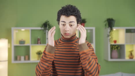 confused pensive boy, unable to think.