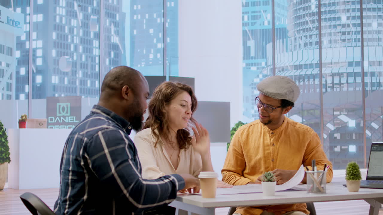 Brokers team and entrepreneur discussing a real estate potential