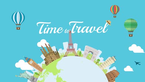 travel, vacation, sightseeing animation banner (4k) . world heritage and world famous buildings.