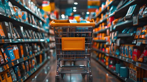 shopping cart in a supermarket aisle