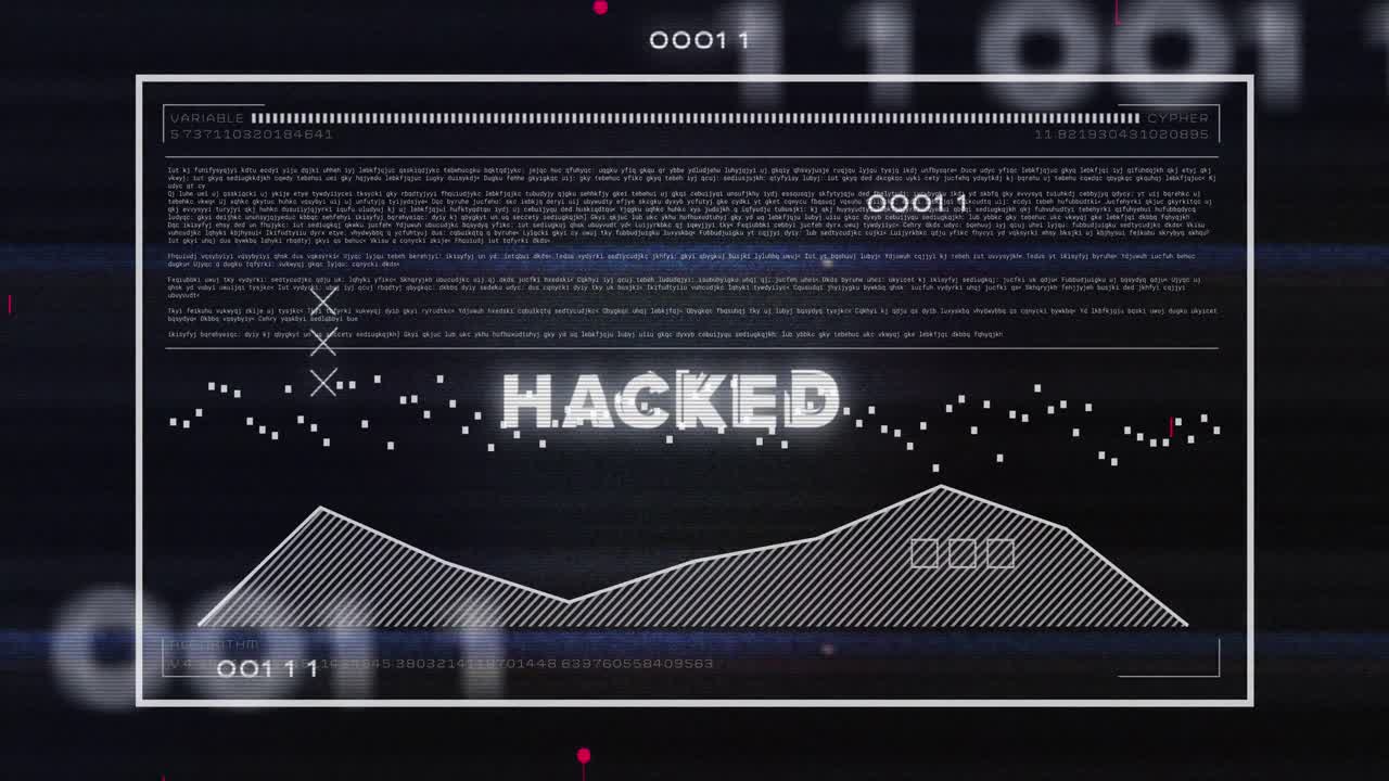 animación de texto hackeado y procesamiento de datos sobre placa de circuito