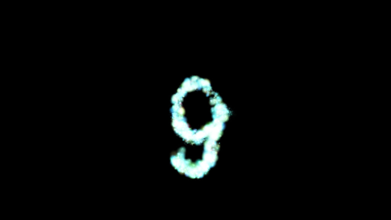 Glowing blue particle number nine on transparent background