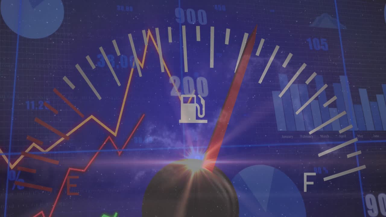 스피도미터, 통계 데이터 처리 및 하늘의 구름에 대한 빛 점의 애니메이션