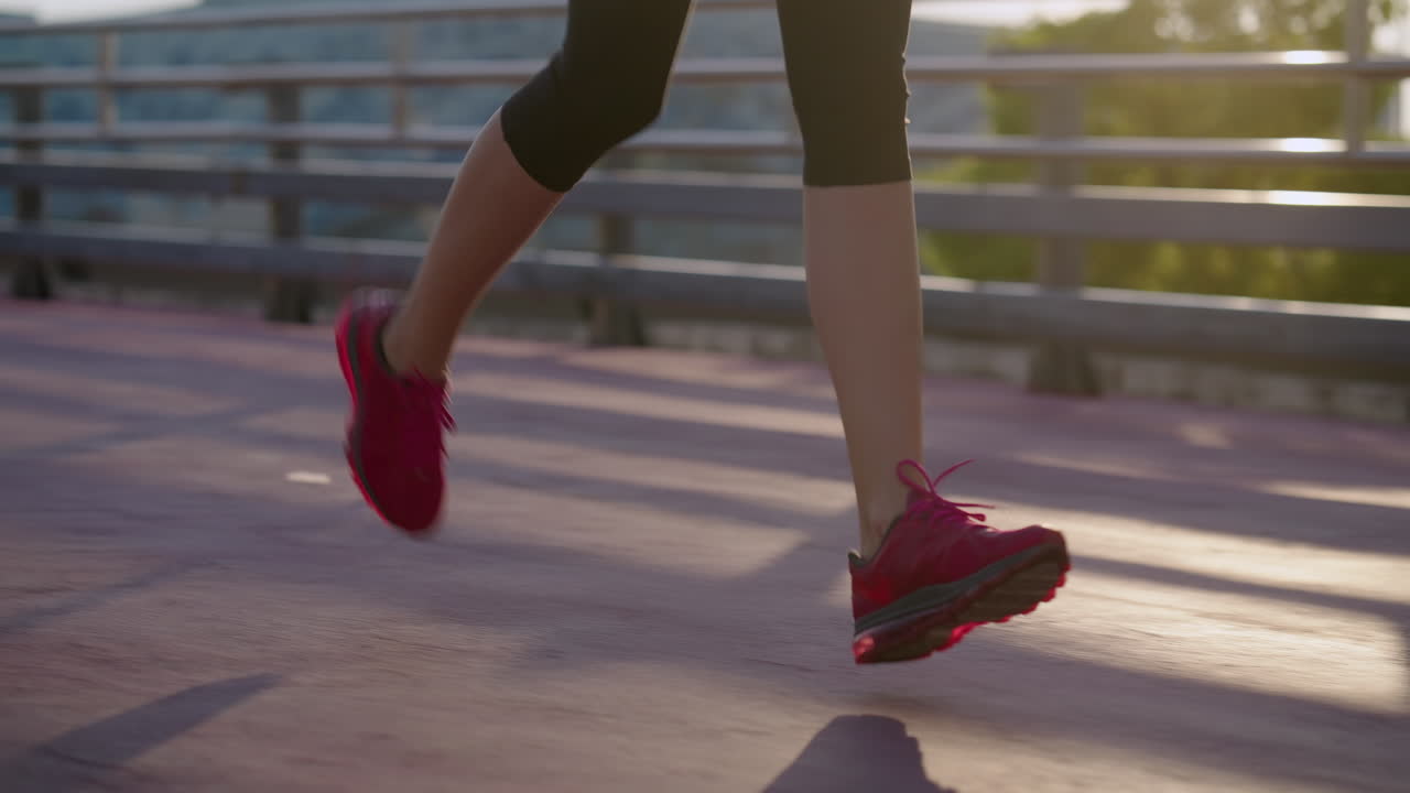 mujer corriendo en un puente