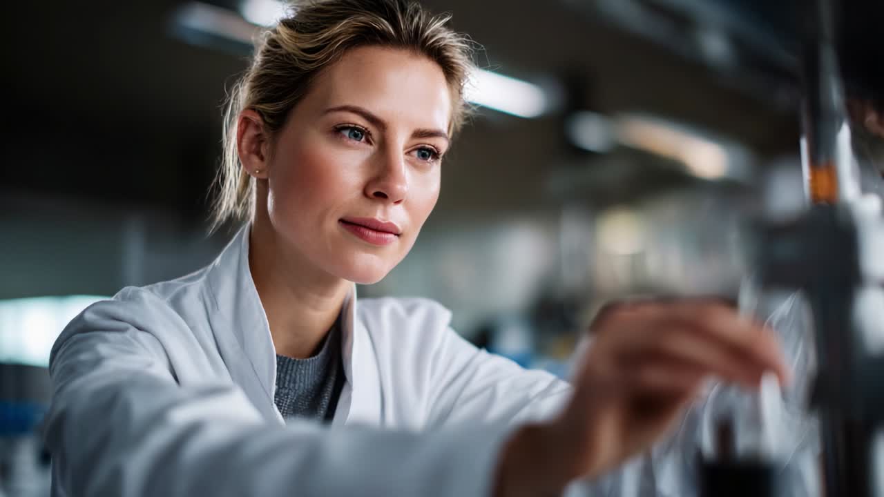 Una scienziata specializzata conduce esperimenti in un laboratorio, dimostrando intensa concentrazione e precisione mentre analizza campioni e utilizza apparecchiature avanzate per scoprire nuove scoperte