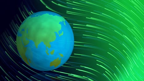tierra giratoria sobre los senderos de luz verde