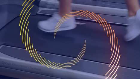 animation of orange line spiral rotating over athlete running on treadmill