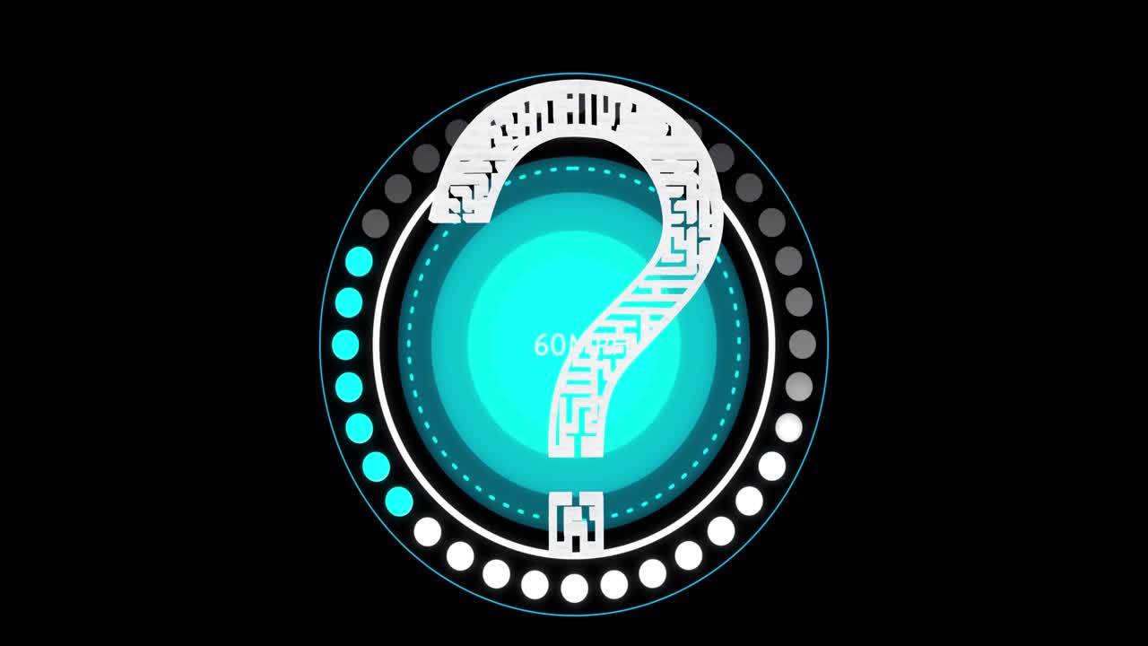 animación de un signo de pregunta sobre el velocímetro sobre fondo negro