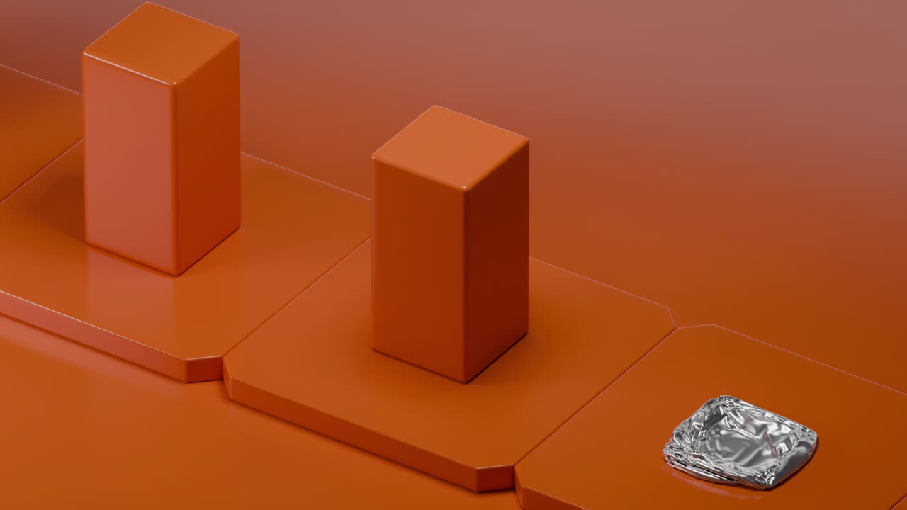 visualización geométrica naranja y plateada