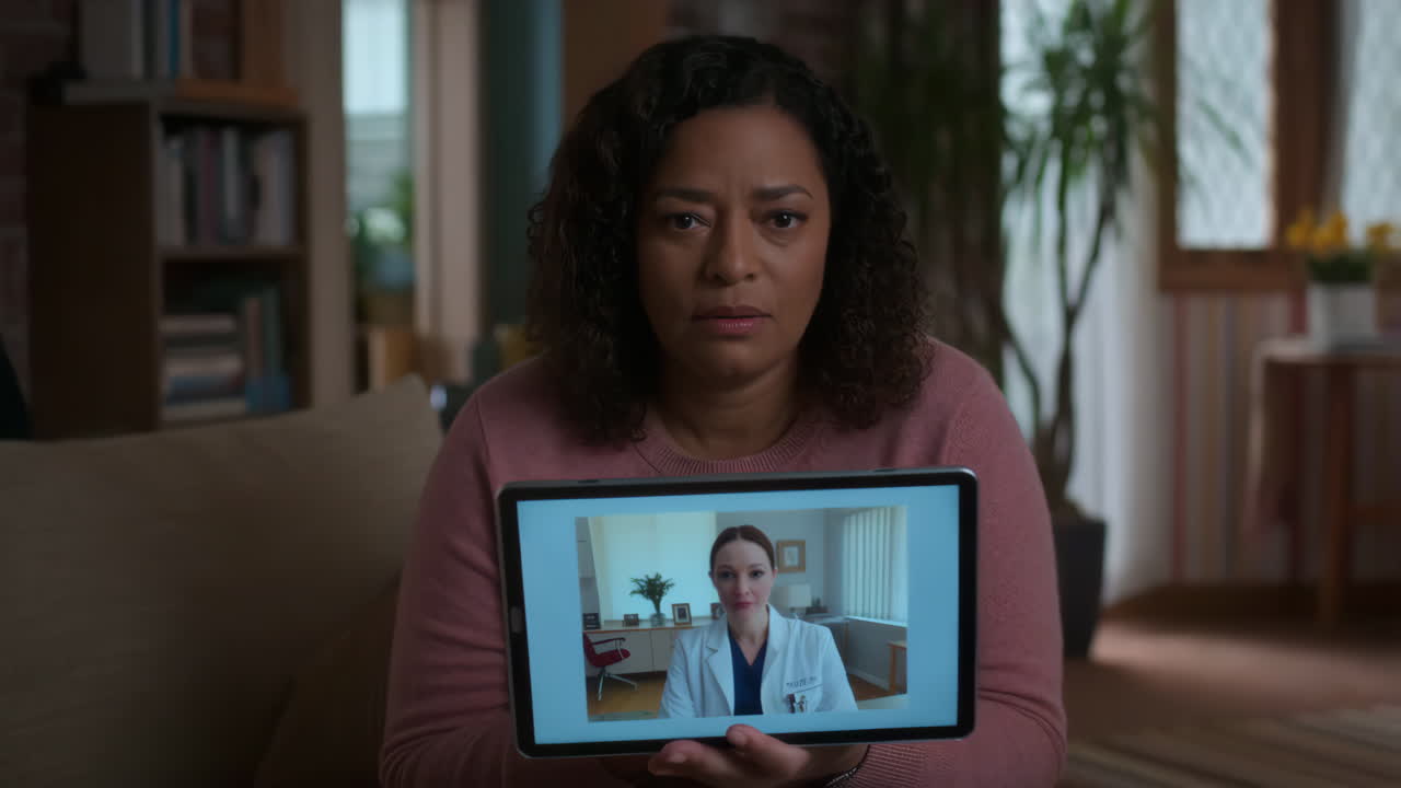 Woman having a telehealth video call with a doctor