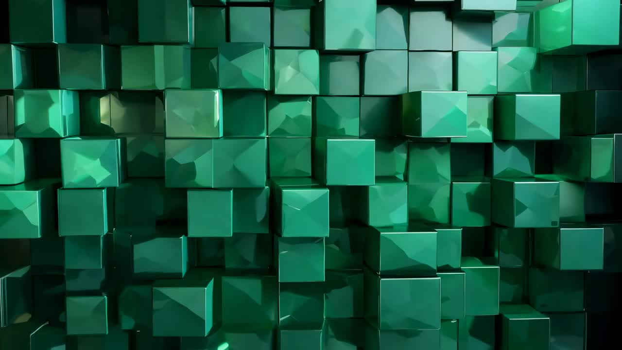 Abstract video of green 3D cubes with a top-down angle, creating a modern, geometric pattern