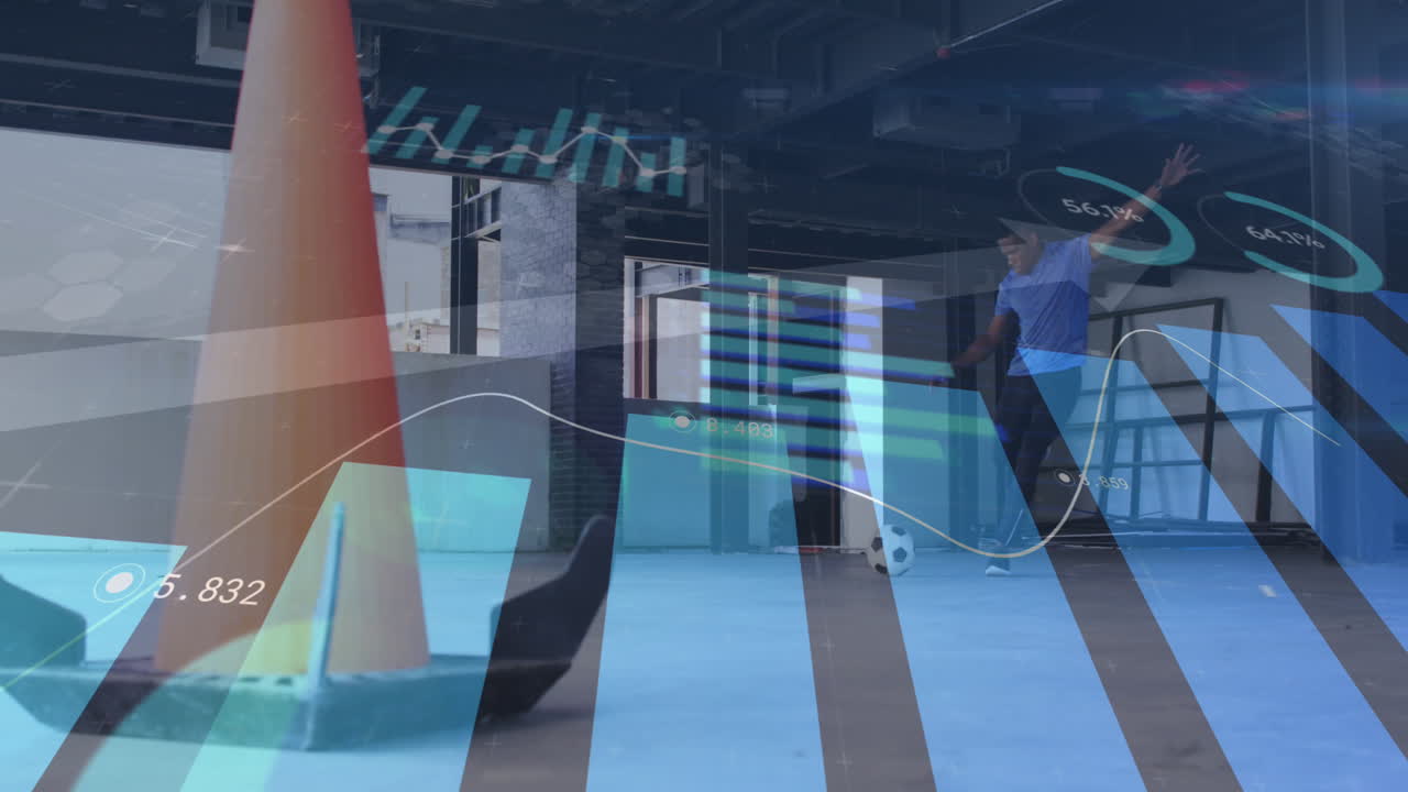 animación de estadísticas y gráficos sobre el hombre jugando al fútbol